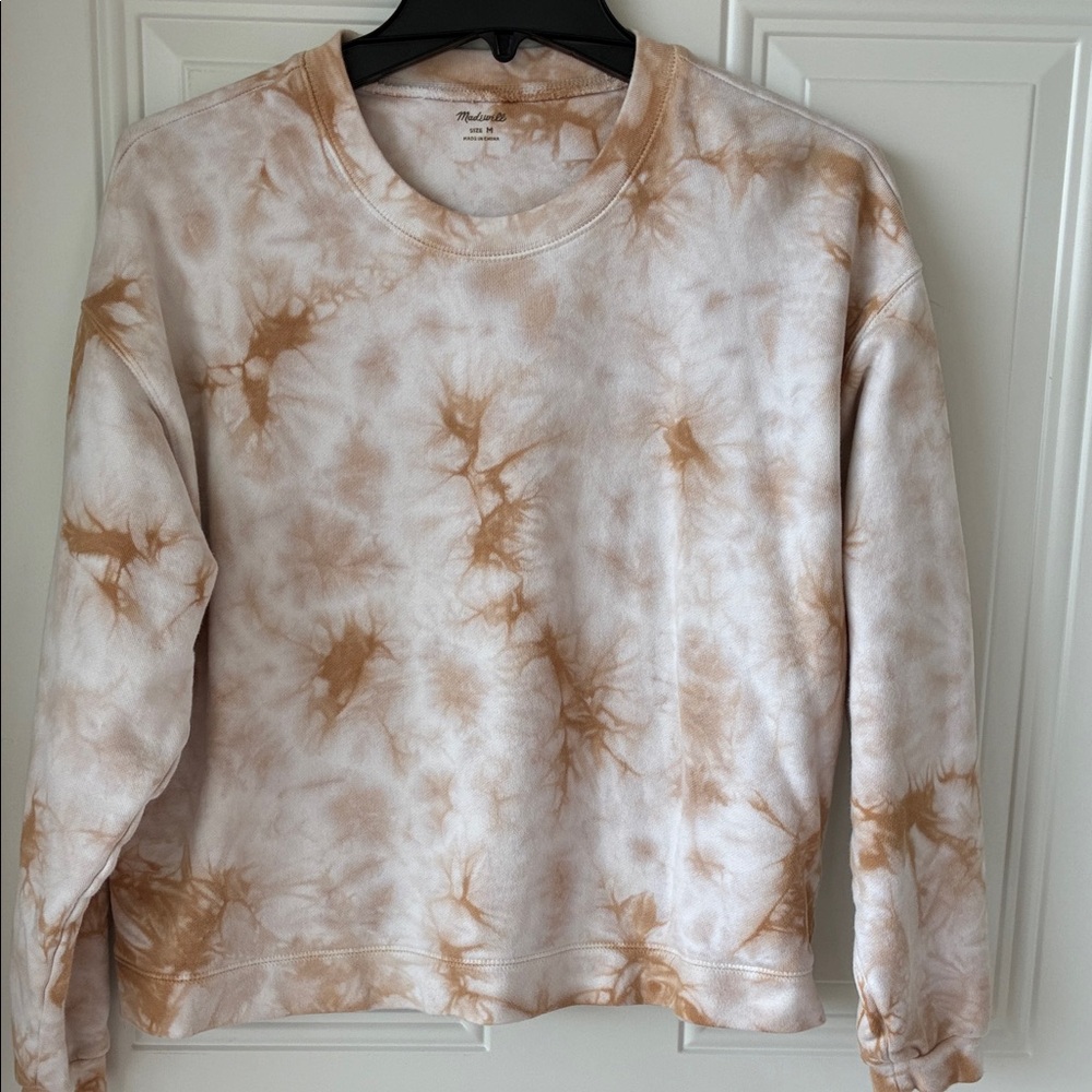 Madewell Taupe and White Tie-Dye Crewneck Sweatshirt